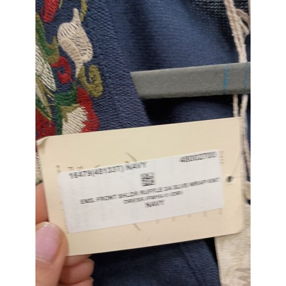 Mystree Women BOHO Dress Small Blue Embroidered Bell Sleeve Casual A Line - Picture 5 of 10